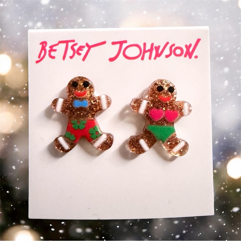 Betsy Johnson Hawaiian Christmas Gingerbread Couple Earrings-NEW